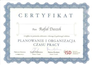 Certyfikat planowanie i organizacja czasu pracy