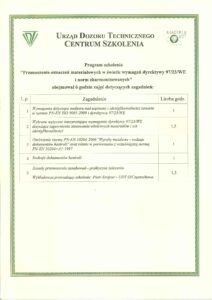 Ukończone szkolenie przenoszenie oznaczeń materiałowych w świetle wymagań dyrektywy i norm