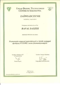 Zaświadczenie Urząd dozory technicznego centrum szkolenia